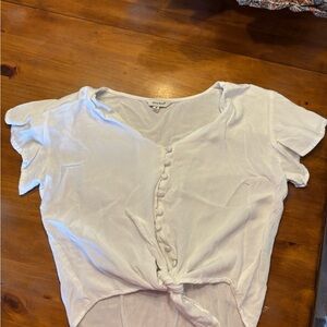 Sim & Sam White Button-Front Tie Hem Crop Top